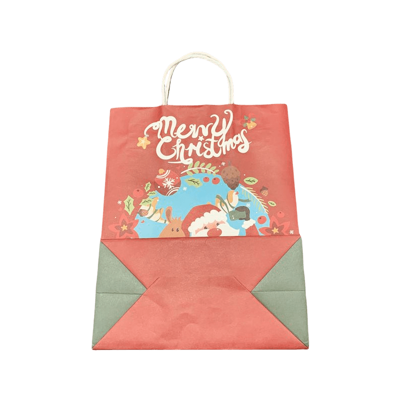 Venta al por Mayor Bolsa de Embalaje Personalizada para Fiestas Bolsas de Regalo Kraft de Navidad con Dibujos Animados Personalizados