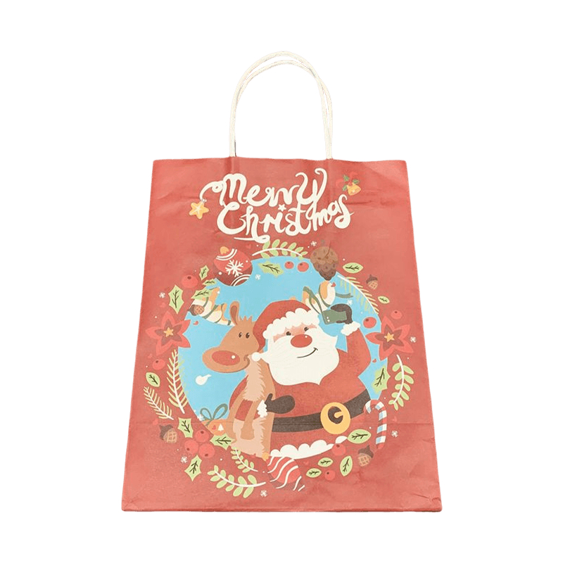 Venta al por Mayor Bolsa de Embalaje Personalizada para Fiestas Bolsas de Regalo Kraft de Navidad con Dibujos Animados Personalizados