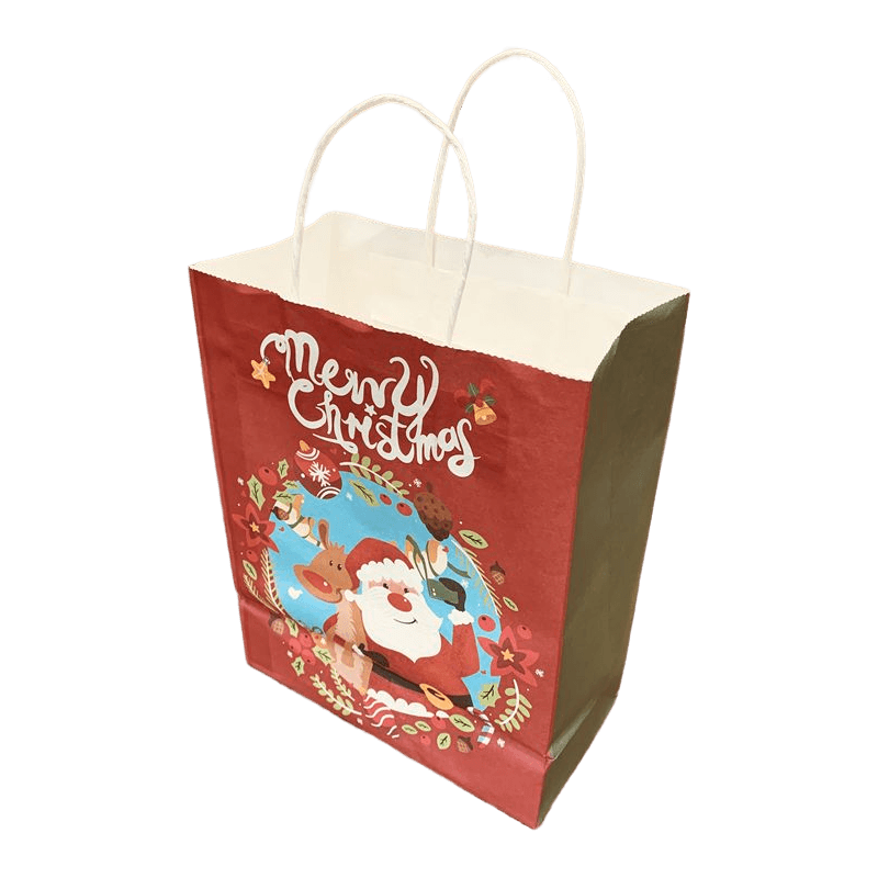 Venta al por Mayor Bolsa de Embalaje Personalizada para Fiestas Bolsas de Regalo Kraft de Navidad con Dibujos Animados Personalizados