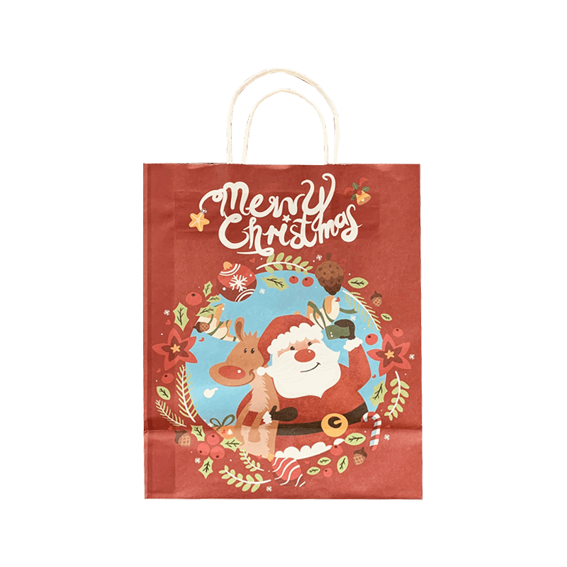 Venta al por Mayor Bolsa de Embalaje Personalizada para Fiestas Bolsas de Regalo Kraft de Navidad con Dibujos Animados Personalizados