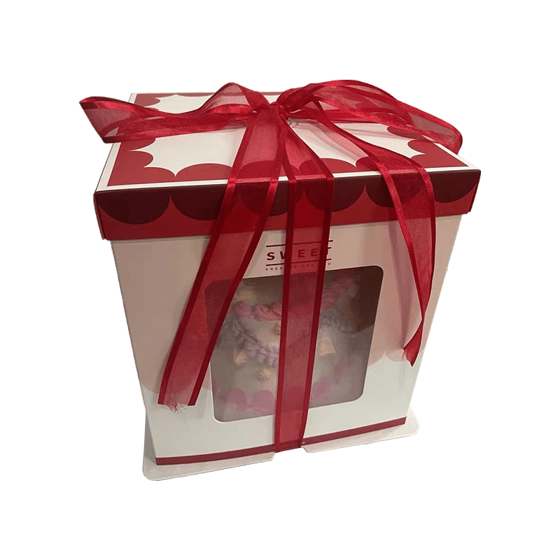 Venta Caliente Cajas de Papel con Ventana Transparente Frontal Cajas de Regalo para Pasteles con Logotipo Personalizado Caja de Cartón para Tarta