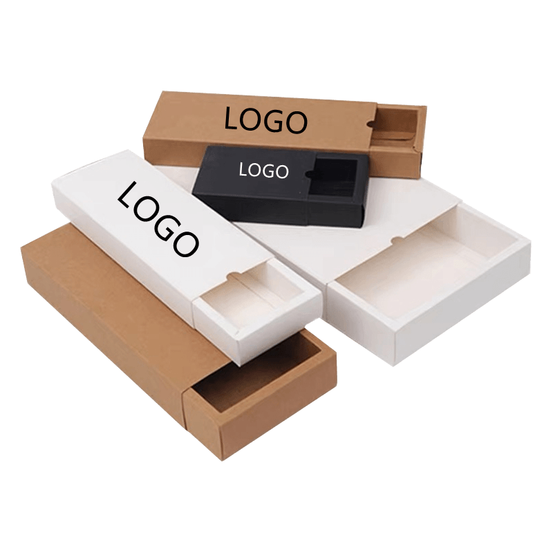 Venta al por Mayor Personalizada Caja de Papel Kraft Marrón Cajón Plegable Plano Blanco Caja de Cartón de Ropa Interior Calcetines Caja de Regalo Impresión de Logotipo