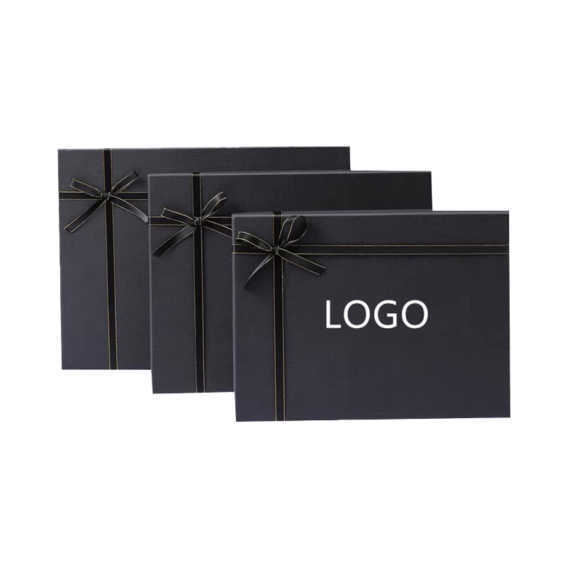 Cajas de Papel Negro para Ropa con Logotipo de Marca Personalizado Caja de Regalo de Vacaciones Caja de Embalaje de Regalo con Cinta