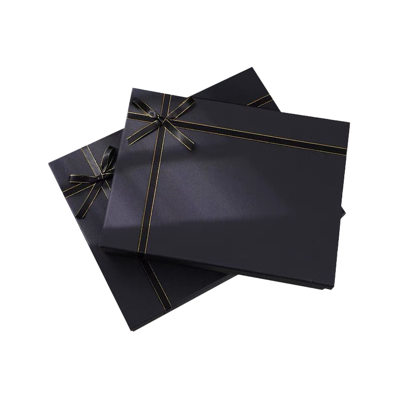 Cajas de Papel Negro para Ropa con Logotipo de Marca Personalizado Caja de Regalo de Vacaciones Caja de Embalaje de Regalo con Cinta