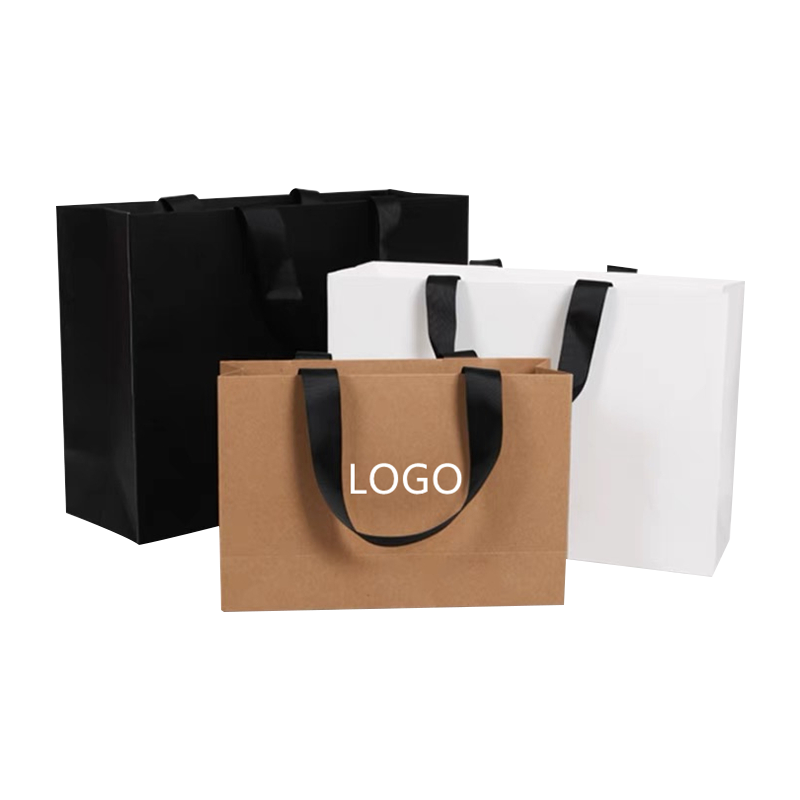 Bolsas de Regalo Mate Negras Venta al por Mayor Personalizadas Bolsas de Papel Kraft Marrón Blanco Bolsas de Compras de Lujo con Logotipo Propio